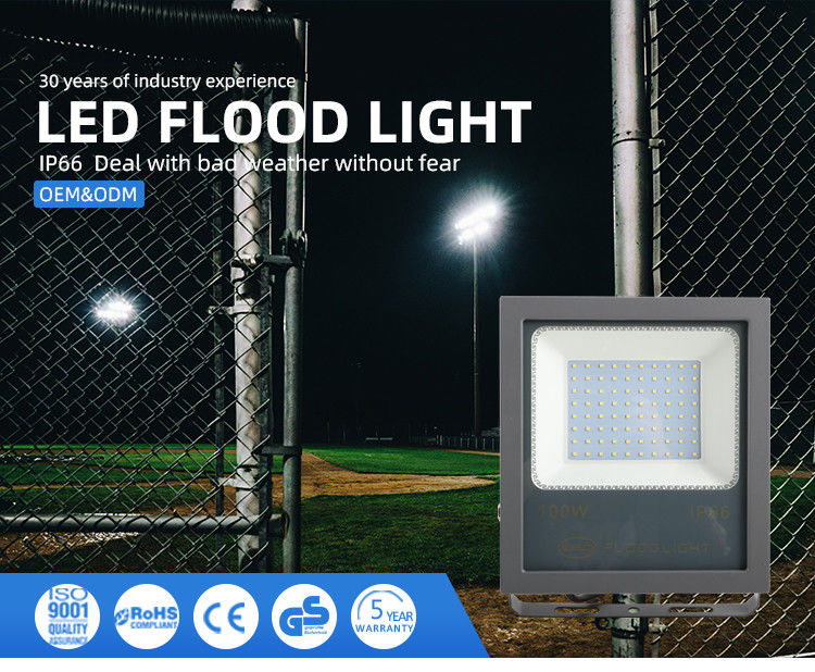 IP66/67 resistente à água 30W 50W 100W 150W 200W Slim LED Flood Light para estádio ao ar livre